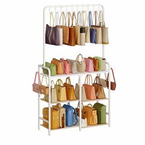 1510 Large Purse Organizer with 10 Purse Hanger, 3-Tier Double Row Purse